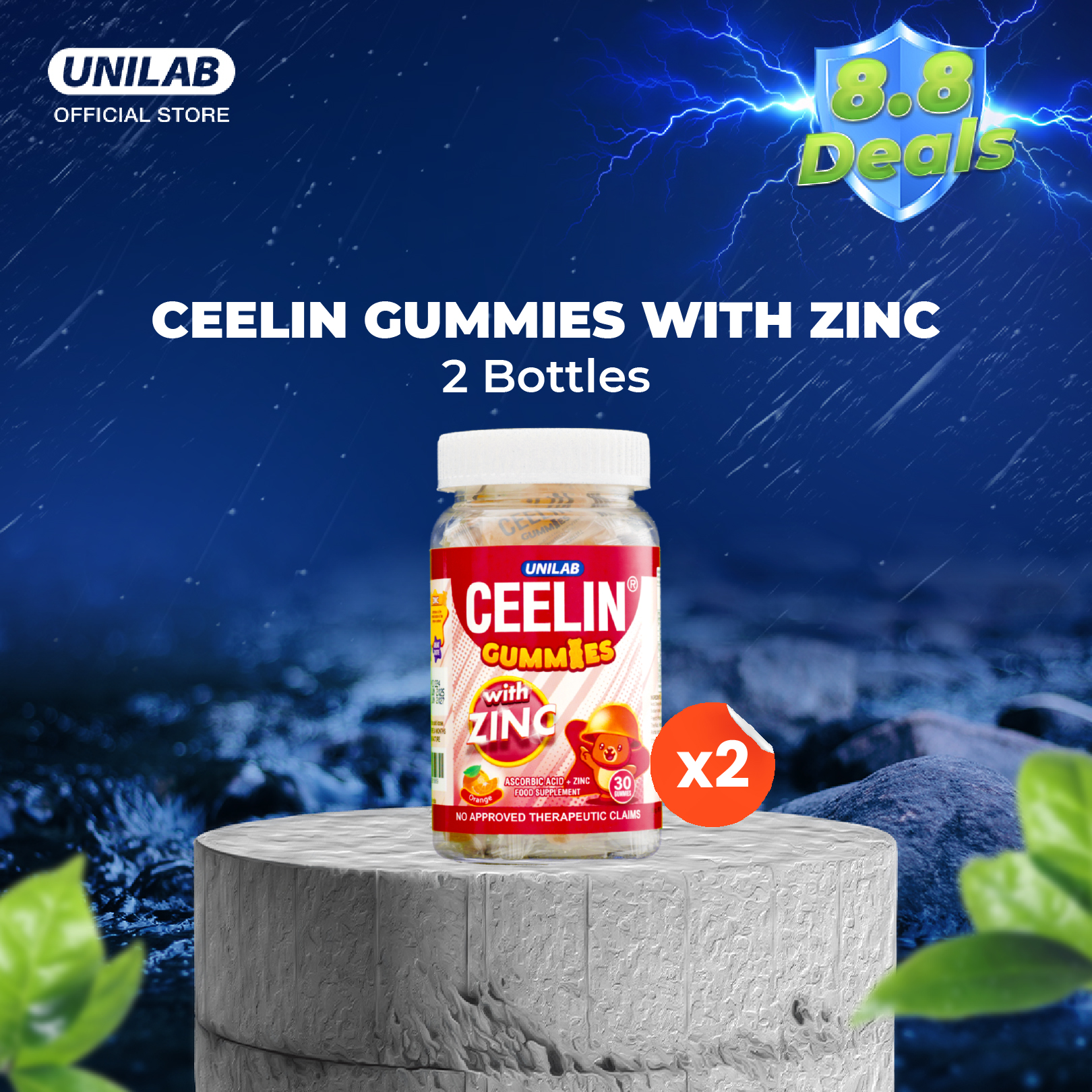 Ceelin Gummies with Zinc 30s Bottle - Set of 2 - Yummy Gummy Format with Vitamin C for Kids Immunity - Individually Packed for On-the-Go Snacking