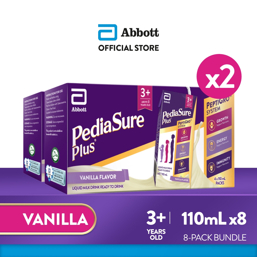 Pediasure Plus 3+ Vanilla 110ml x8 for Kids Above 3 Years Old Ready to Drink (110ml x4 Bundle of 2)