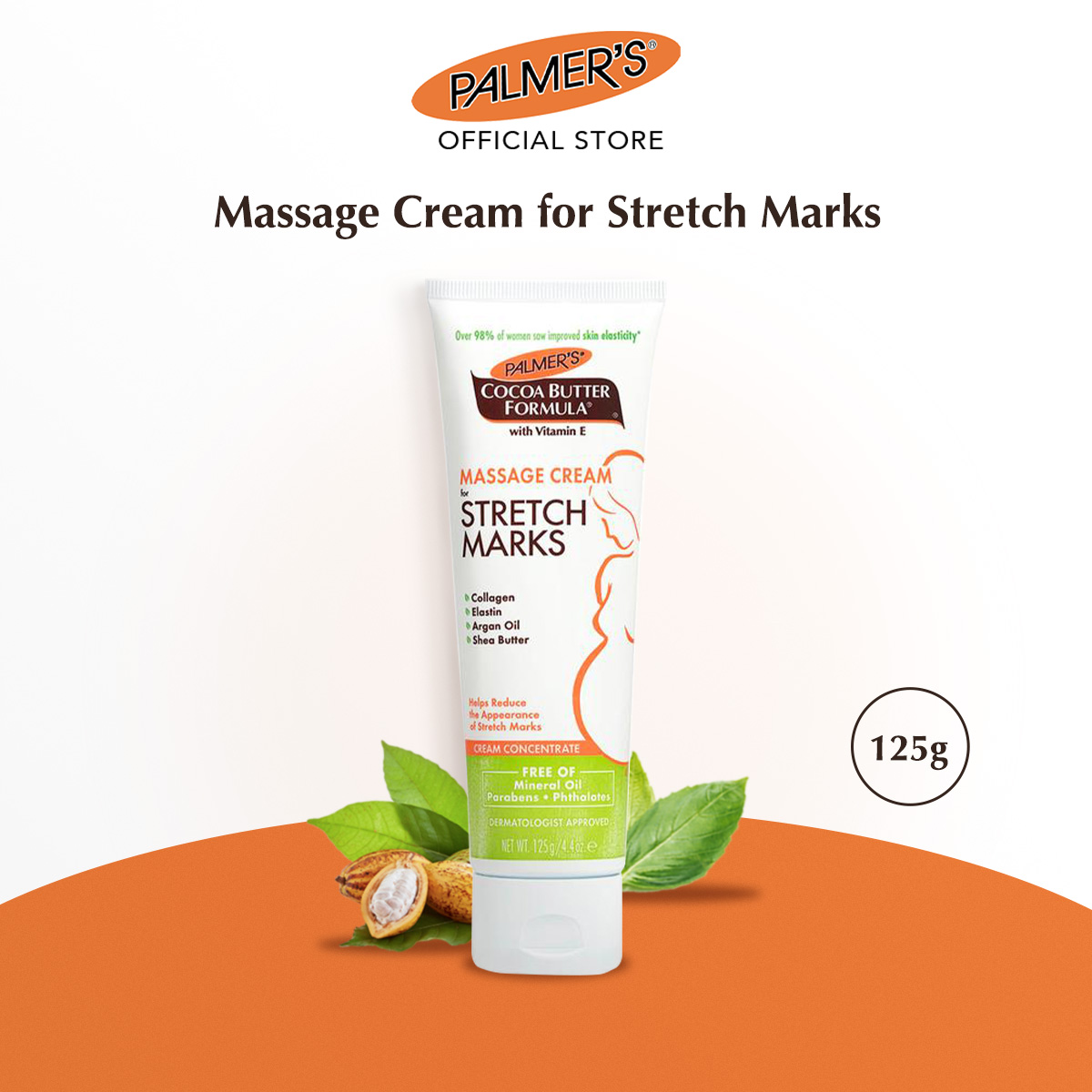 Palmers Massage Cream for Stretch Marks 125g (Suitable for Sensitive Skin)
