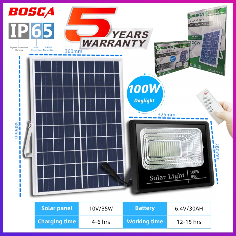 BOSCA 5 Year Warranty 100W Heavy Duty Solar Led Outdoor Flood Light Street Lamp IP65 Waterproof With Remote BOSCA-S01