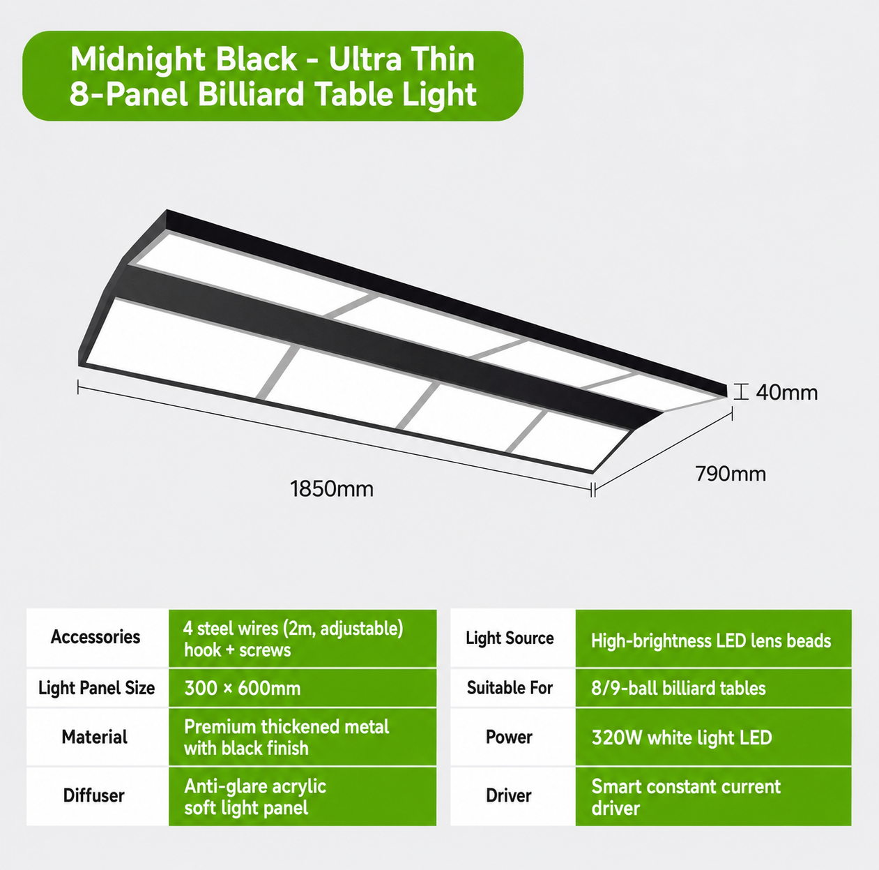 LED pool table lamp billiard room light bright anti-glare energy-saving waterproof and moisture-resistant classy vibe