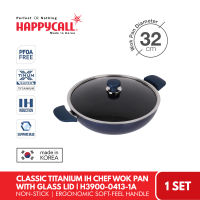 Happycall Classic Titanium IH Chef Wok Pan w/ Glass Lid 32cm | PFOA FREE | Non-Stick | Ergonomic Soft-feel Handle |  Induction Ready | H3900-0413-1A