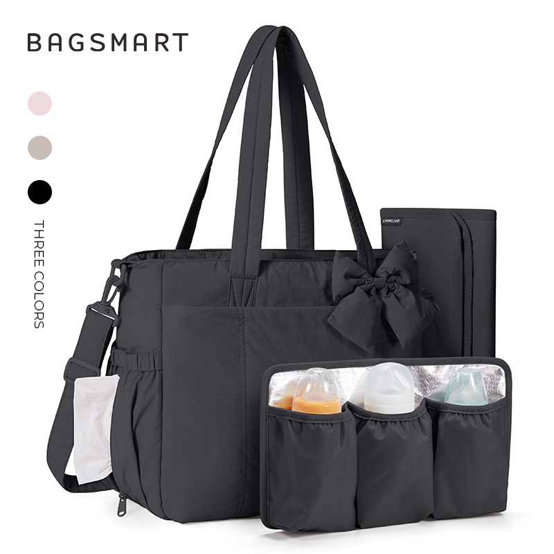 【LOCAL STOCK】BAGSMART Diaper Tote Bag Mommy Beg Stylish Baby Travel Bag with Insulated Bottle Holder & Changing Mat