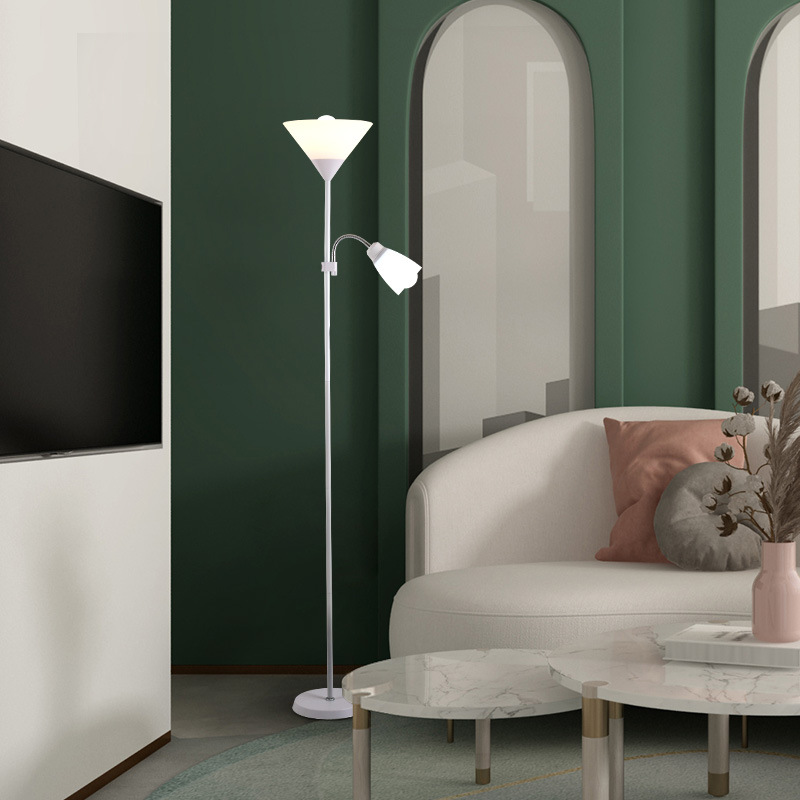 Floor lamp living room lamp shade bedroom night light study living room double head floor lamp atmosphere simple（Complimentary light bulb）