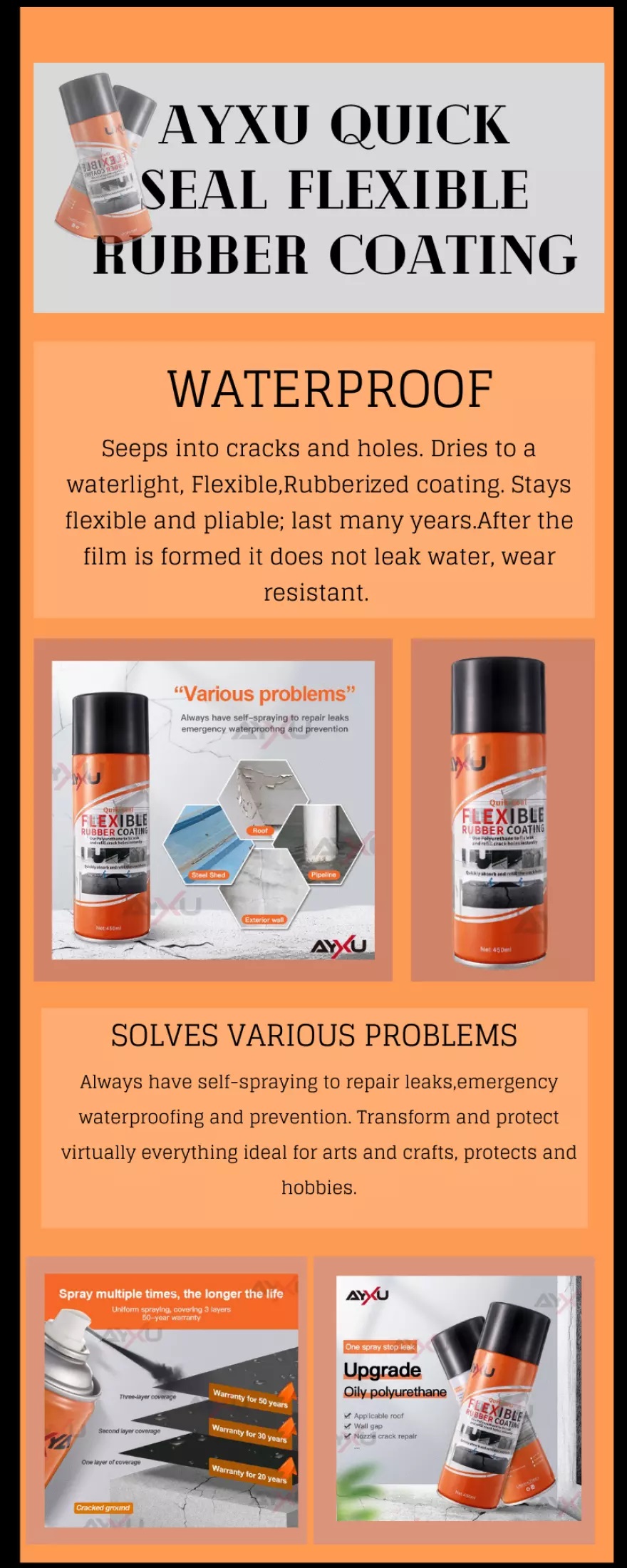 BEST QUALITY AYXU Quick Seal Flexible Rubber Coating REPAIR SPRAY Ayxu