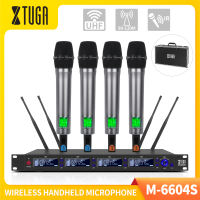 XTUGA M-6604S Professional 4 Channel UHF Wireless Microphone System SKM4000 Upgraded True Diversity Wireless Microphone Enhance Signal & Working Range Adjustable Frequency Whole Metal Microphone for Karaoke Concert Church Speech DJ
