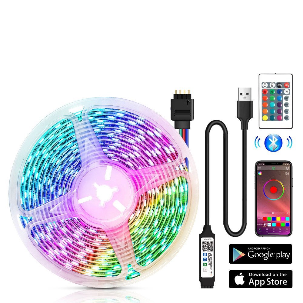 RGB LED Strip Light 5M 10M 15M 20M Bluetooth IR Remote APP Controller Music Sync Mode for Bedroom Room Outdoors
