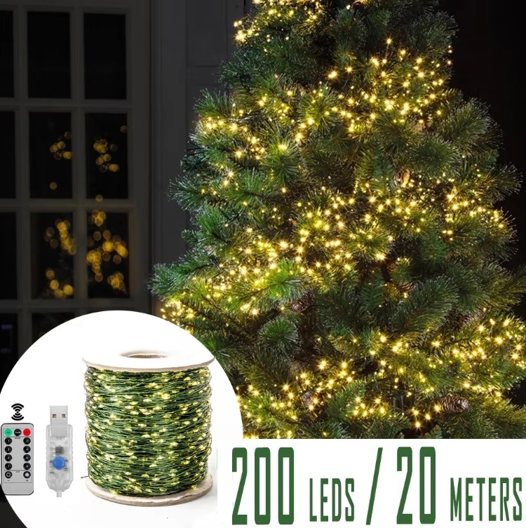 Harvey 20M 200LED high String Lights Fairy Green Wire USB Power Christmas trees Lights Tree Garland For New Year