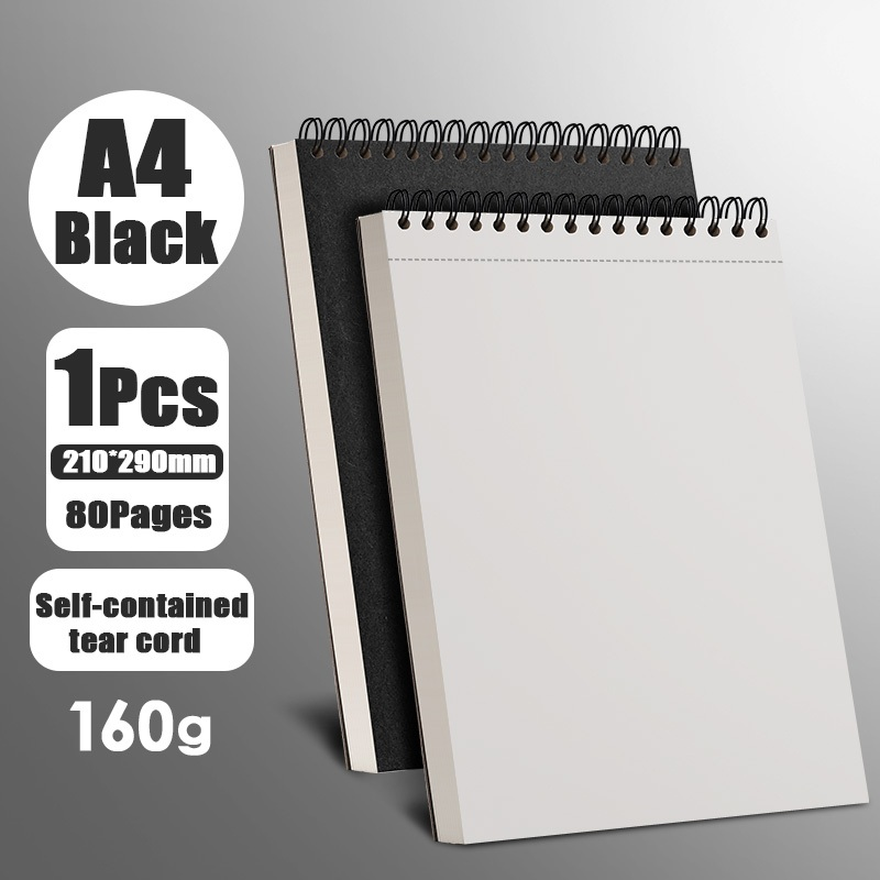 A4/B5 80Pages Double Spring Sketchbook Black Kraft Blank Sketch Pad Drawing Book Thickened Paper