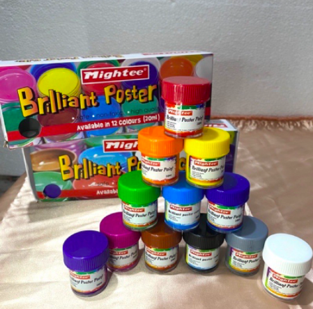 12pcs Mightee Brilliant Poster Color Paint 20ml 12s Sold per Color School Office Supplies