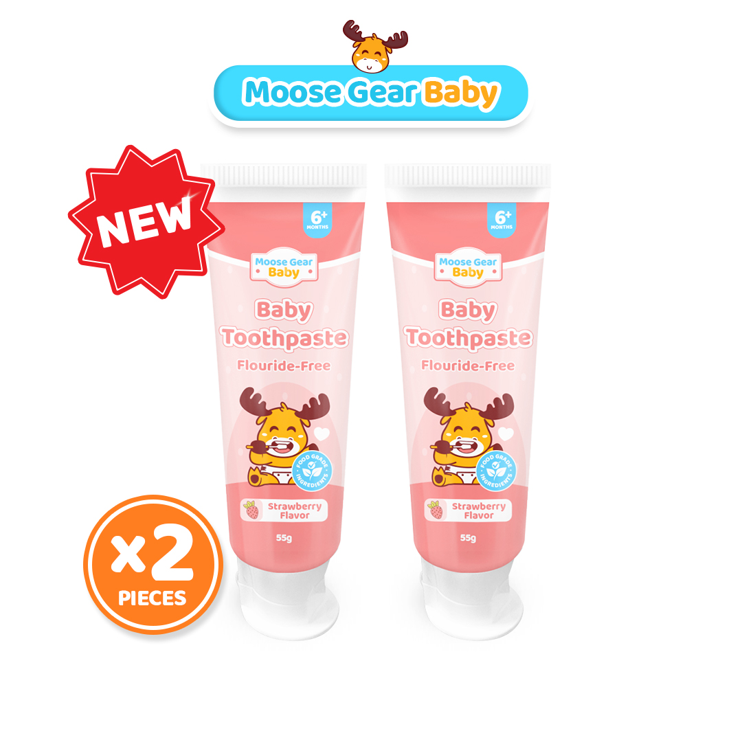 Moose Gear Baby Toothpaste 55g 2PACKS Strawberry Flavor No Fluoride Safe if swallowed
