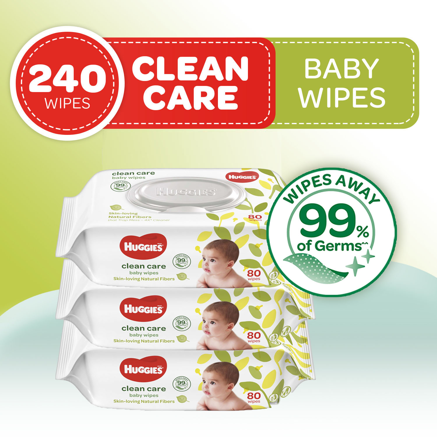 Huggies Clean Care Baby Wipes - 80 sheets x 3 packs (240 pcs)