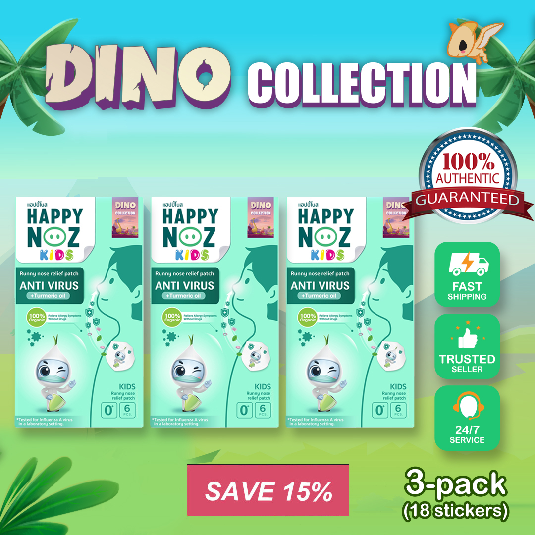 Special Edition Dino Collection Happy Noz Virus w/ Turmeric 100% Organic Onion Sticker for Babies - 3 Green Box -Viral infection / Boost Immunity