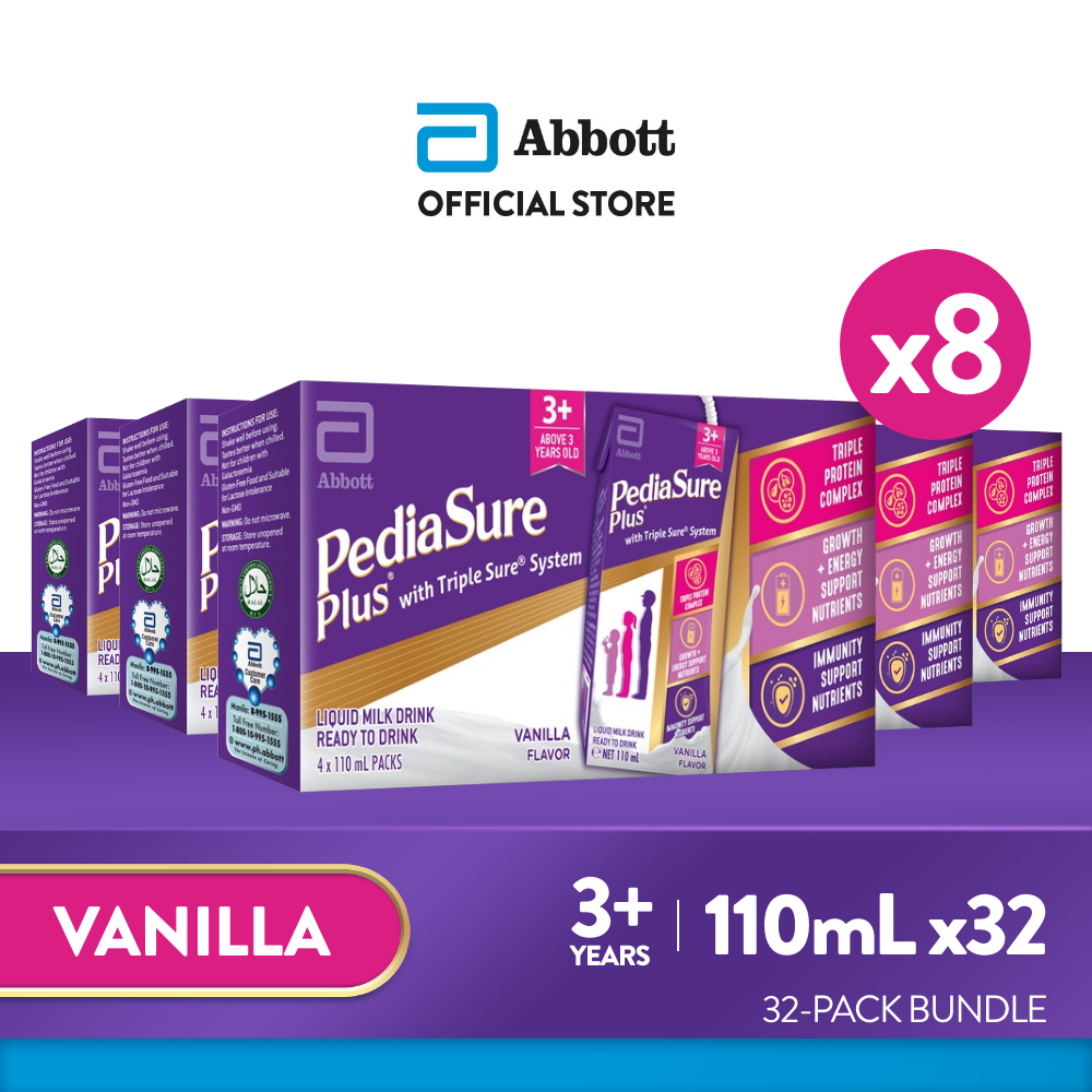 Pediasure Plus 3+ Vanilla 110ml x32 for Kids Above 3 Years Old Ready to Drink (110ml x4 Bundle of 8)