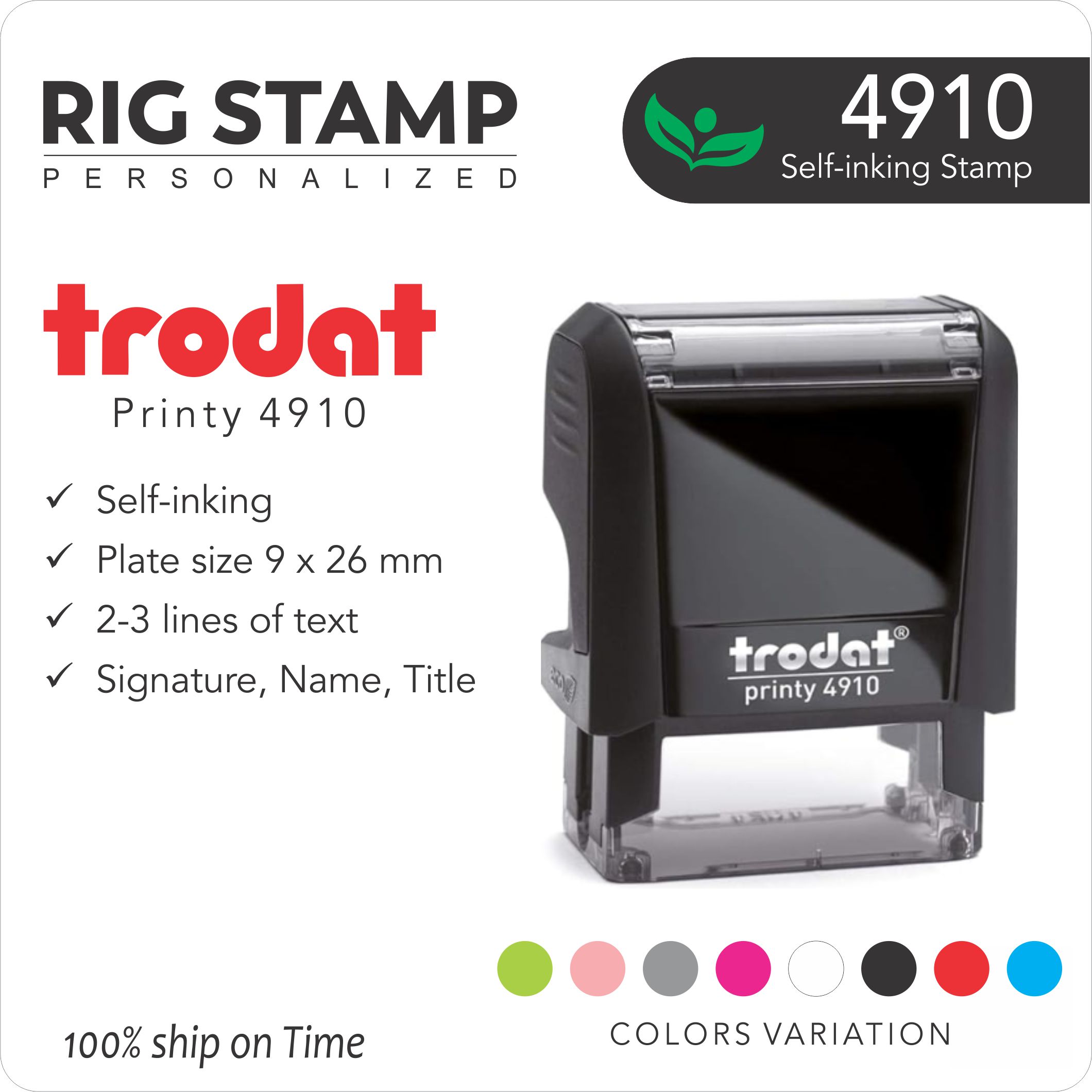 Trodat 4910 Personalized Stamp 9x26 mm Self-inking Custom Rubber
