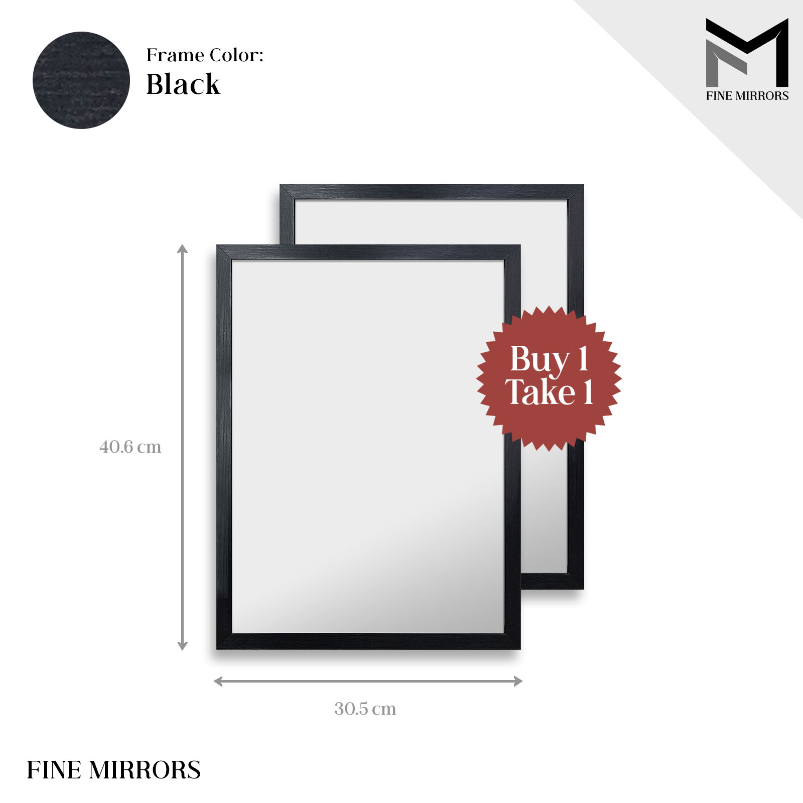 FineMirrors [Buy 1 Take 1] Wall Mirror 12 x 16 Black