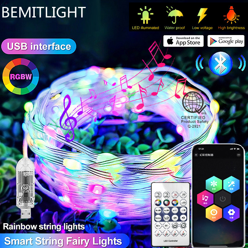 10M 100LED Christmas Lights Bluetooth LED Strip Lights Waterproof Music Sync RGB With Remote Smart Phone APP Control