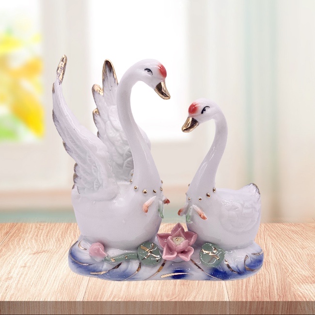 Swan Lover Figurines Ceramic Animal Statue Couple Swan Sculptures Home Decor Craft Ornament Wedding Gifts