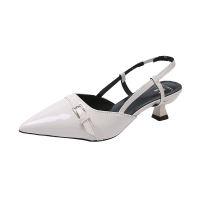 Venalisa Heels Sandal For Woman 2 inch Korea Retro Pointed Bright Hollow Design Leather Fashion