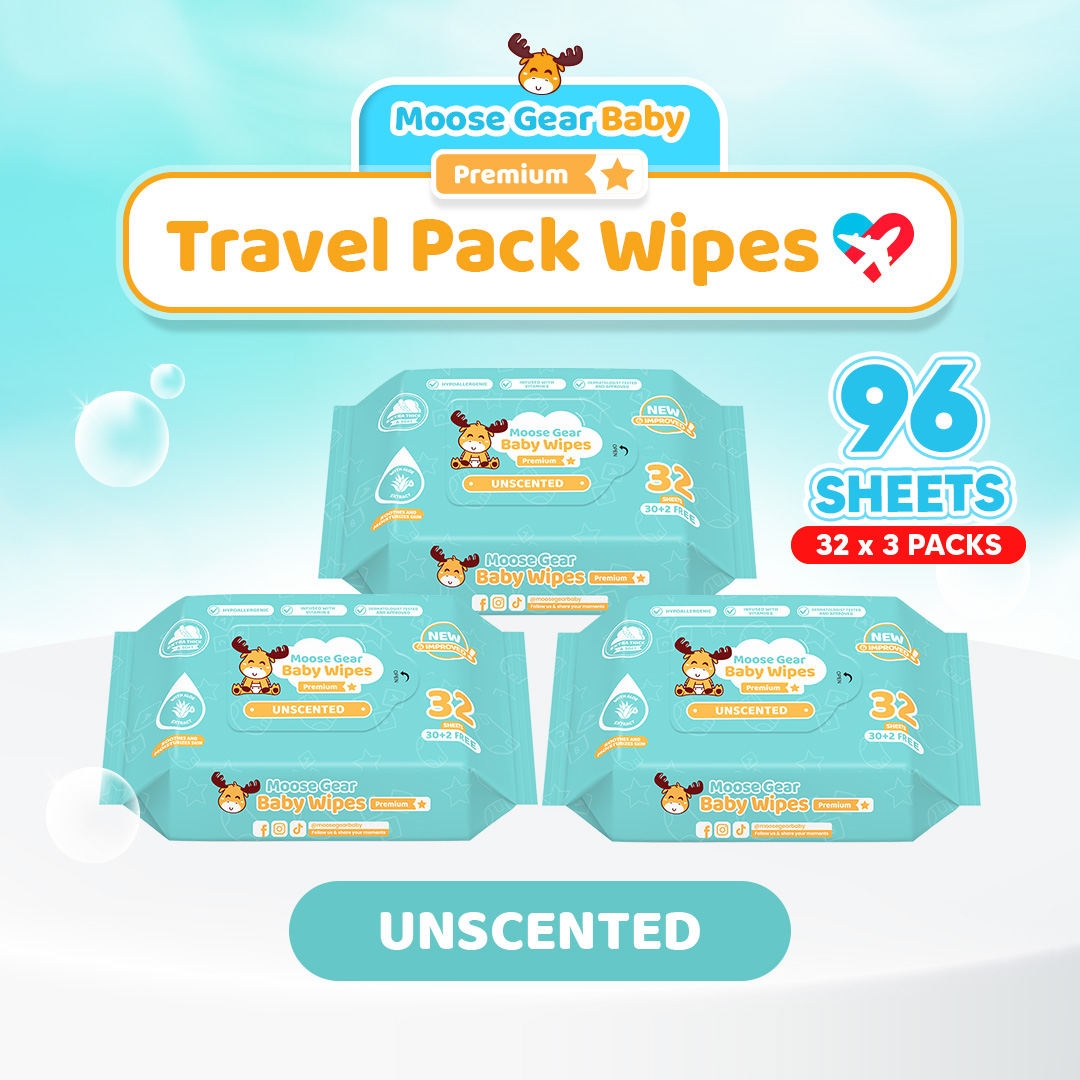 Moose Gear Baby Wipes Premium Unscented 96sheets 3PACKS w/ Vitamin E & Aloe Extract Thick & Soft