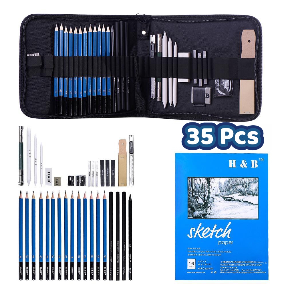 35Pcs Drawing Sketching Pencil Set Professional Sketching Drawing with Sketch Graphite Art Supplies Eraser Kit