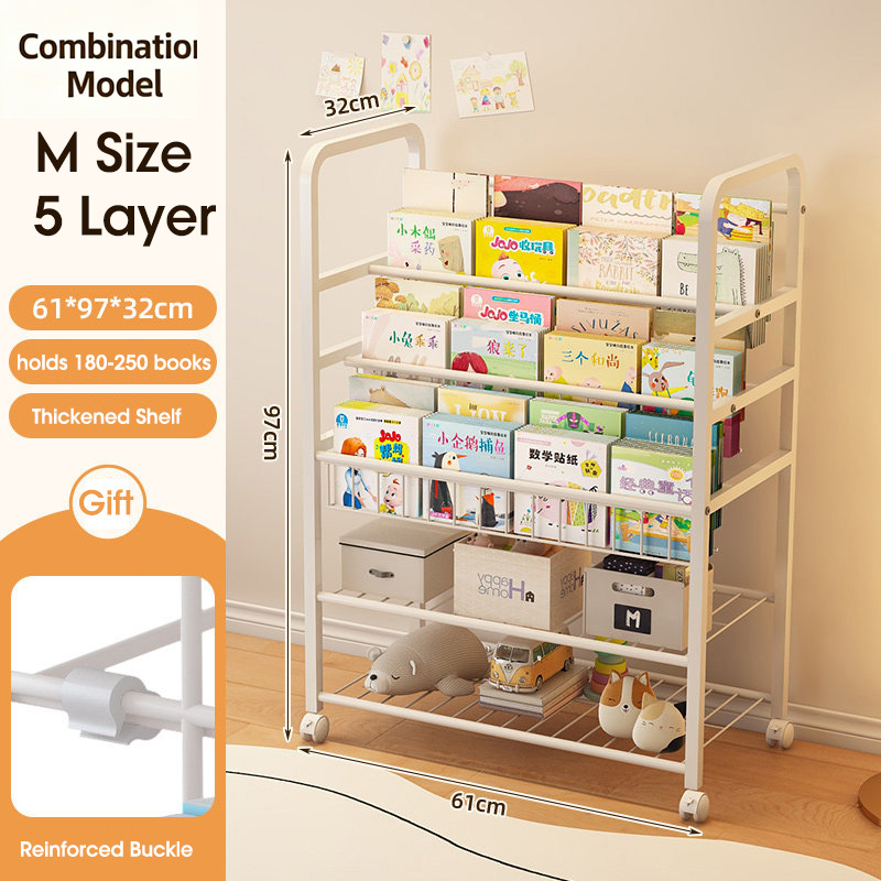 Nodric Kids Book Shelf Organizer Toy Organizer Storage Rack 5 Layers Kids Shelves With Wheels Book Shelf