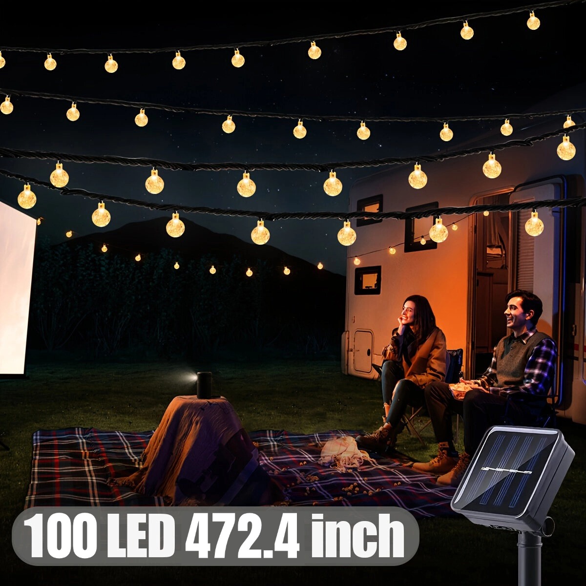 12 Meters Solar String light Outdoor Waterproof 100 LED Christmas Crystal ball for Patio bulb Lights With Solar Panel Original Flash Fairy Garden Party Camping Garland Lamp Porch Wedding Party Decoration lamp