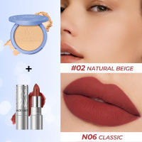 SACE LADY 2Pcs Makeup Set High Pigment Long Lasting Lip Tint + Oil Control Pressed Powder Face Make Up Set