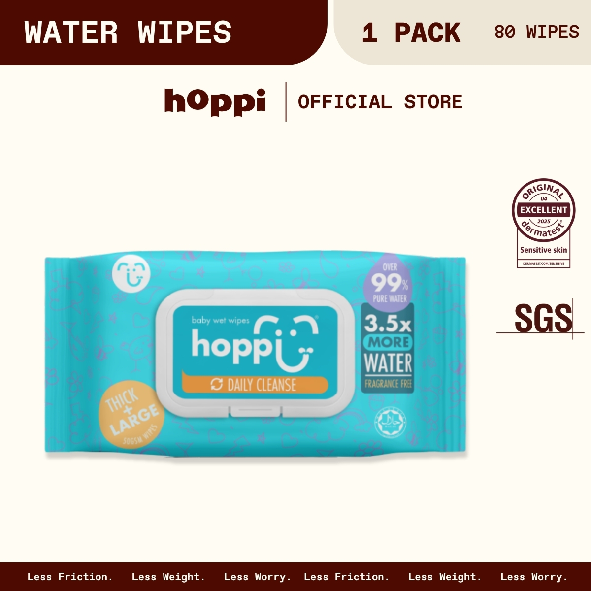 Hoppi Baby 99% Water Wipes 80 sheets (Single 80s)