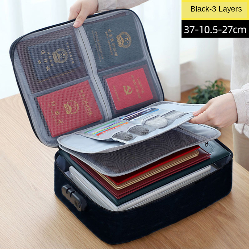 Organizer Bag Fireproof Document Bag with Lock Portable Filing Storage Box Holder for Document File Passport Certificate