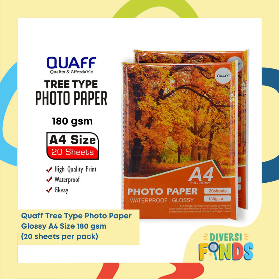 1 Pack Photopaper Quaff 20sheets/pack A4 Size Waterproof Glossy 180gsm