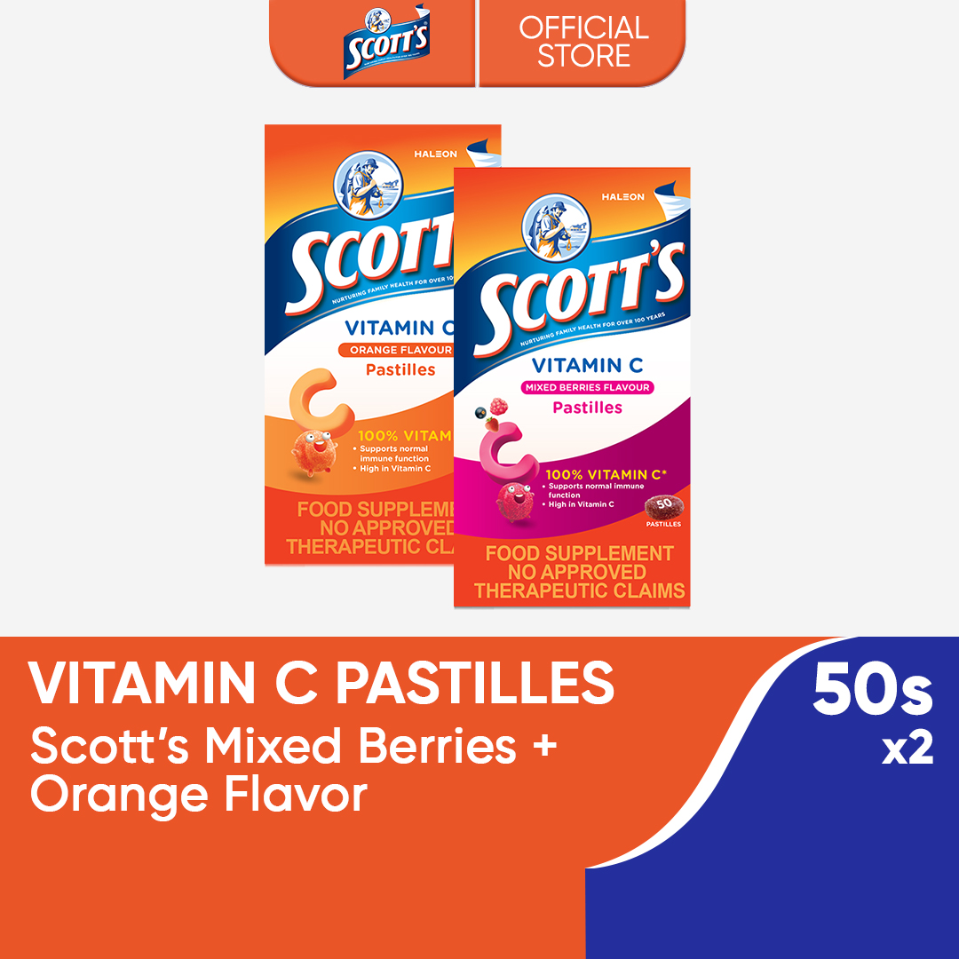 Scotts Pastilles Orange + Mixed Berries 50s [Pack of 2] with 100% Vitamin C