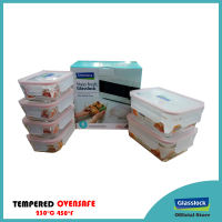 Glasslock Oven Safe Rimless Rectangle Glass Food Container 6-piece Set