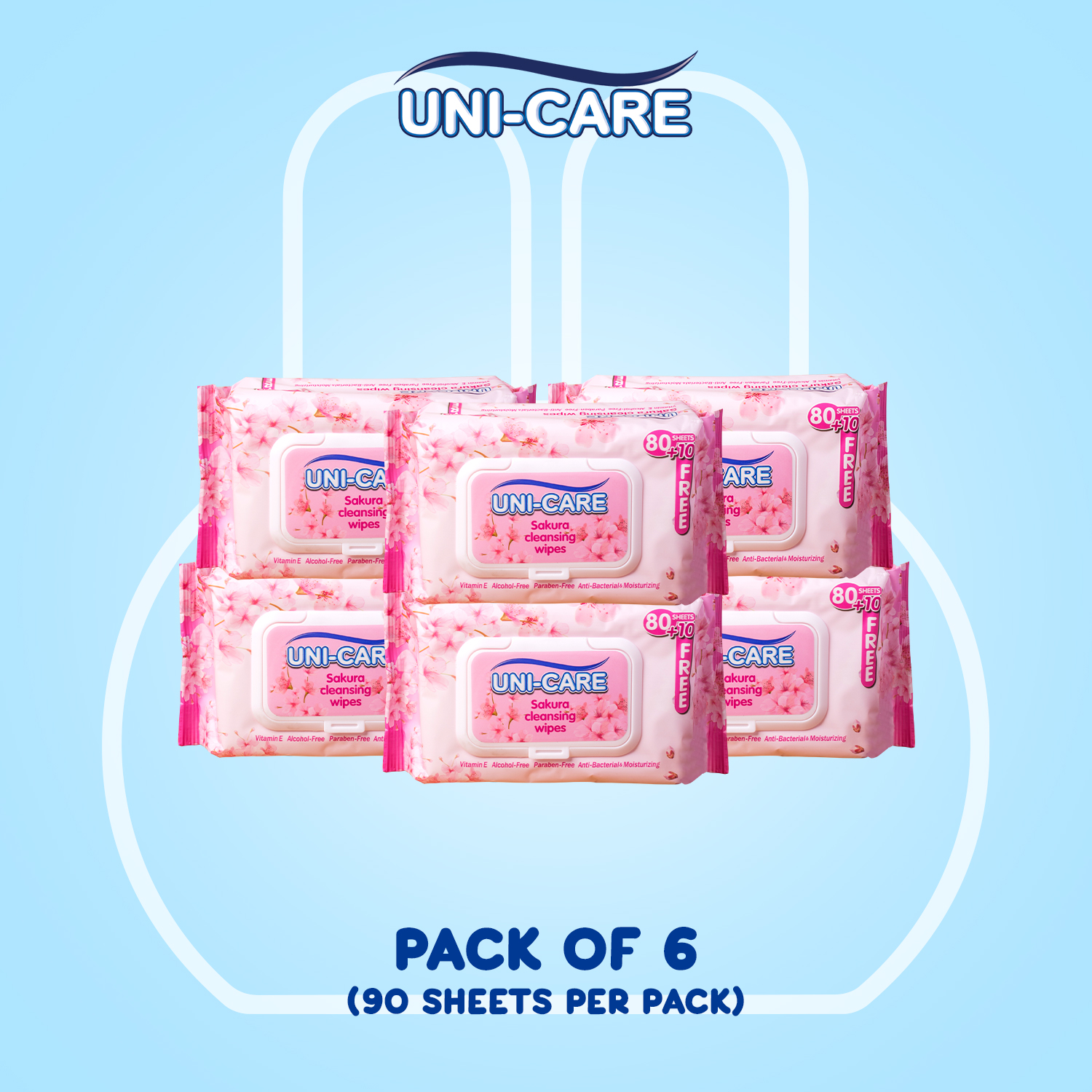 Uni-Care Sakura Cleansing Wipes 90s Pack of 6