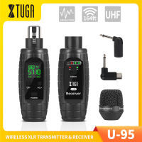 XTUGA U95 Wireless XLR Transmitter and Receiver UHF Wireless Guitar Transmitter Receiver with Microphone Rechargeable Mic Adapter for Dynamic Microphone Audio Mixer Electric Guitar Bass
