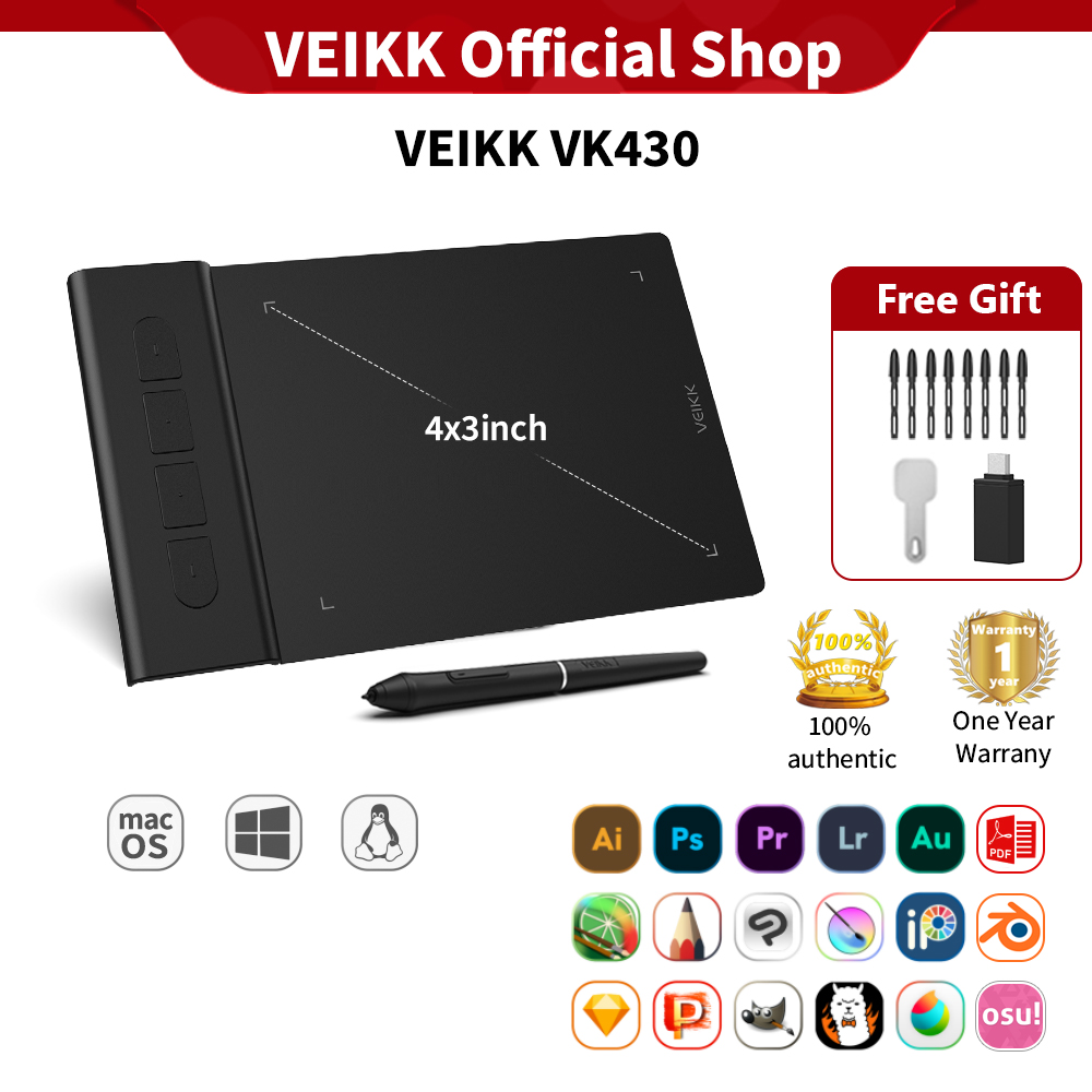VEIKK Creator Pop VK430 4x3 Inch Ultra-thin Portable OSU! Pen Tablet Digital Drawing Tablet Graphics Tablet Drawing Pad with 16384 Levels Battery-Free Stylus and 4 Customized Express Keys Compatible with Windows Mac
