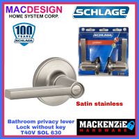 SCHLAGE BATHROOM PRIVACY LEVER DOOR LOCK LOCKSET T40V SOL 630 SATIN STAINLESS MACDESIGN HOME (OFFICIAL SELLER)