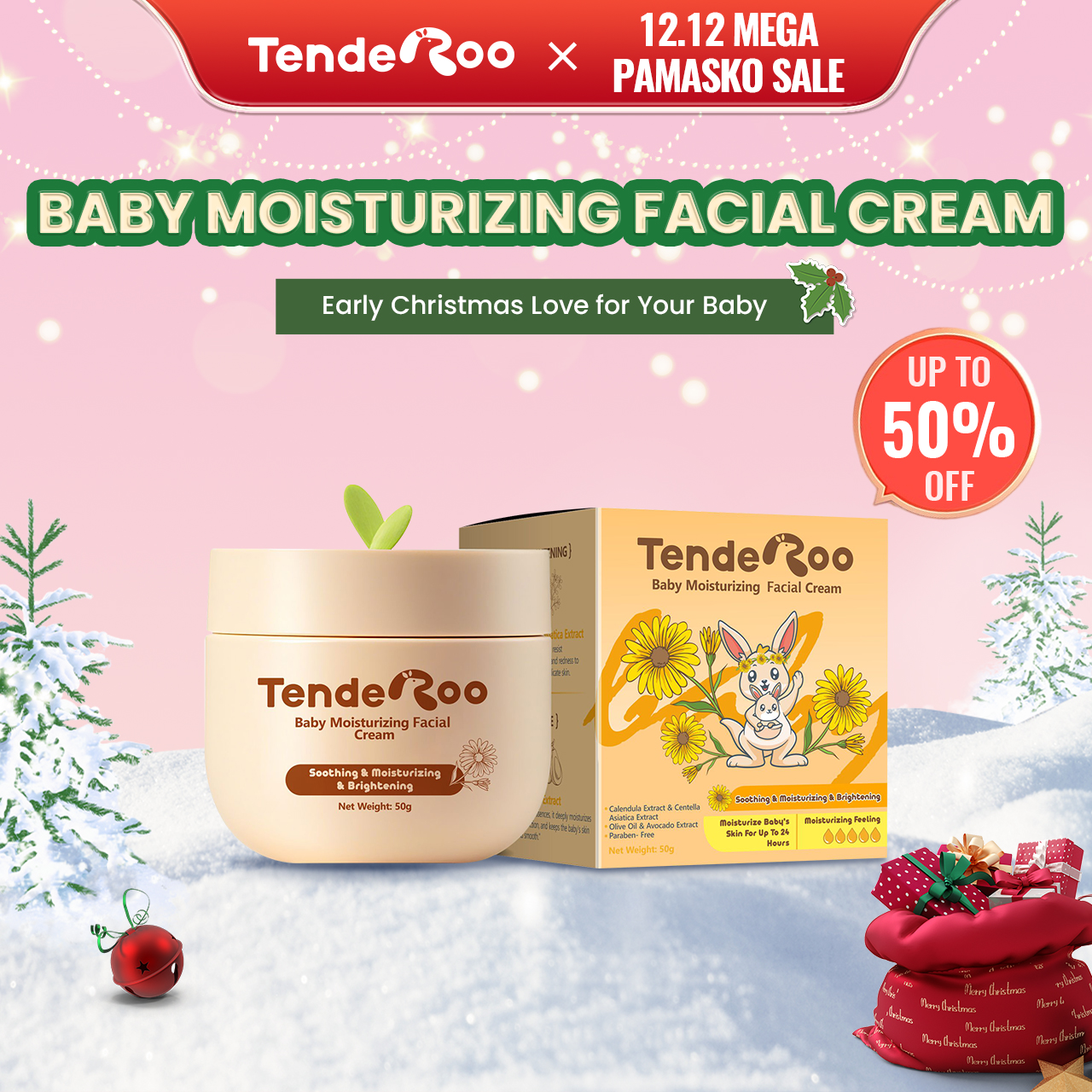 Tenderoo Baby Moisturizing Facial Cream Natural Plant Formula Soothing Brightening Sunflower SeedOil