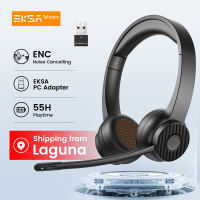 EKSA H16 Bluetooth 5.2 Office Headsets Wireless Headphones with Noise Cancelling Mic ENC On-Ear Earphones for PC/Phone with USB Dongle Mic Mute 35h Talk Time