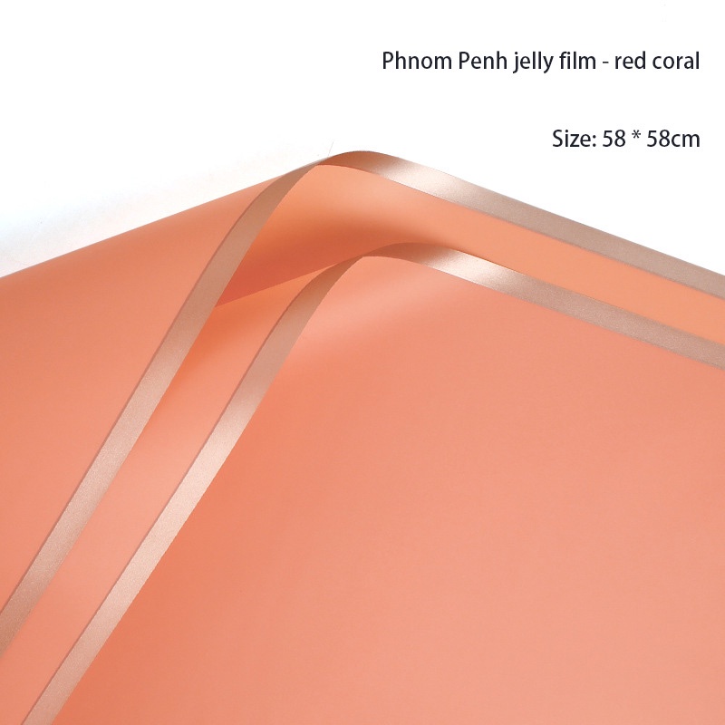 20pcs Flower Wrapping Paper 58x58 cm Gold Border Jelly Color Packaging Paper Matte Frosted Florist Handmade Paper