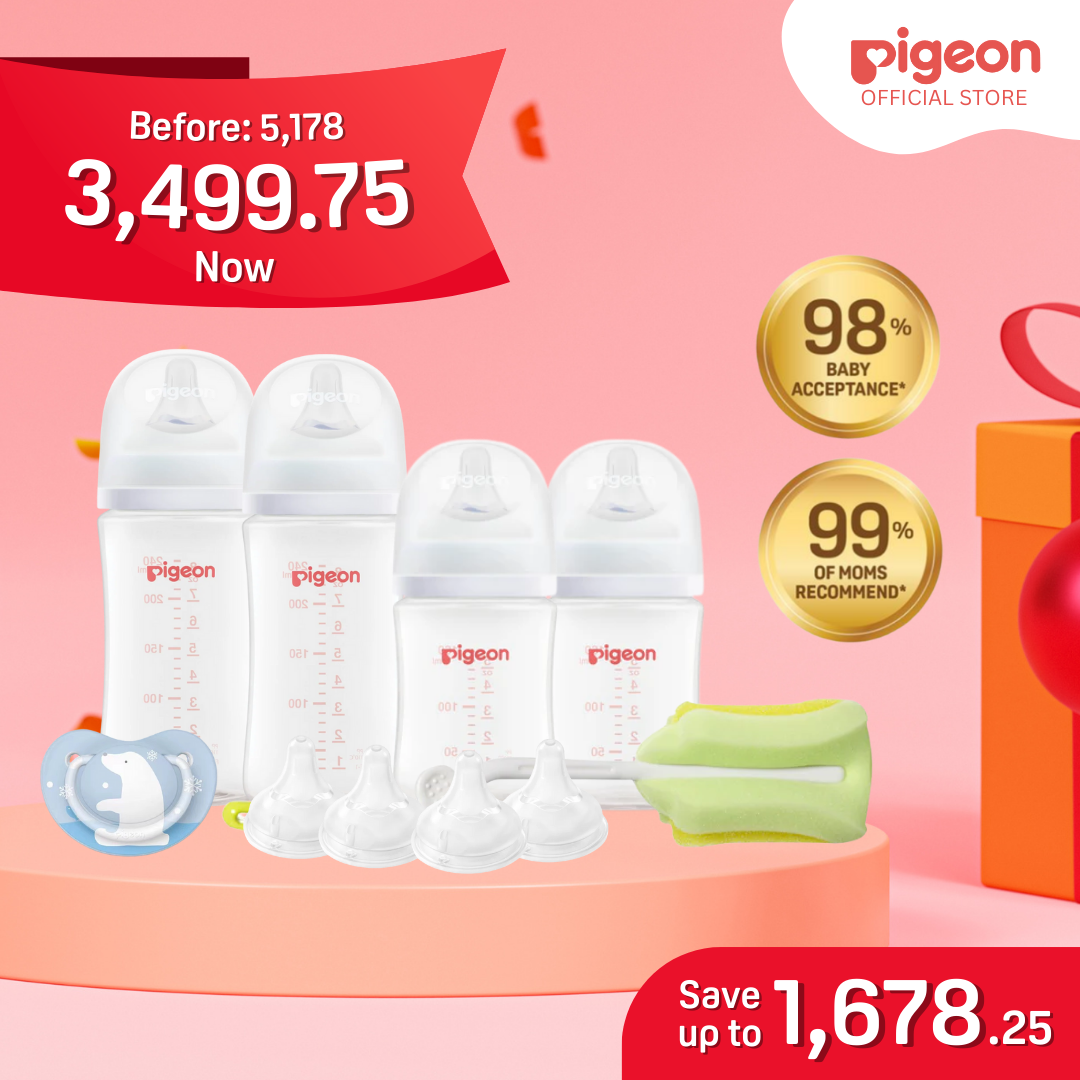 Pigeon Newborn Starter Set V2 - Wide Neck PP Bottle 160ml 240ml 4pcs s Nipples Orthodontic Pacifier Bottle Sponge Brush for Newborn Babies Anti Colic AVS System No Nipple Confusion BPA Free Soft Flexible Nipples Japan No. 1 Brand