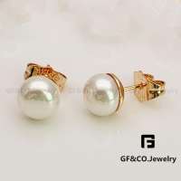 GF&Co. 18K Gold Plated Pearl Earrings Stainless Steel Stud Earrings for Women