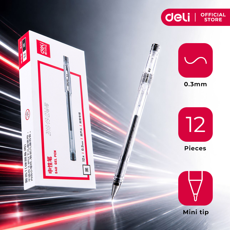 Deli 0.3mm Mini Tip Gel Pen Smooth Writing Black 12pcs/box S40