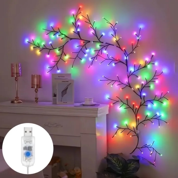 72/96LEDS USB Willow Vine Branch Lights 8 Modes Warm White Light for Wall Room Kitchen Coffee Shop Christmas Halloween Decor