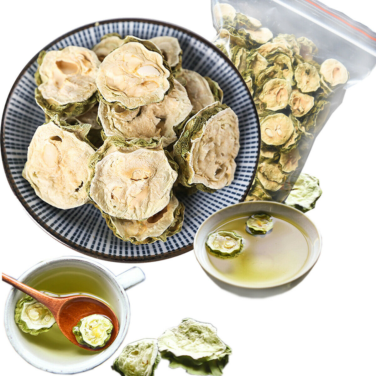 Balsam Pear Tea Momordica Charantia Slices Fruit Tea Clearing Heat Relieving Depression Lose Weight Green Tea ราคา 50 บาท*ส่งฟรี