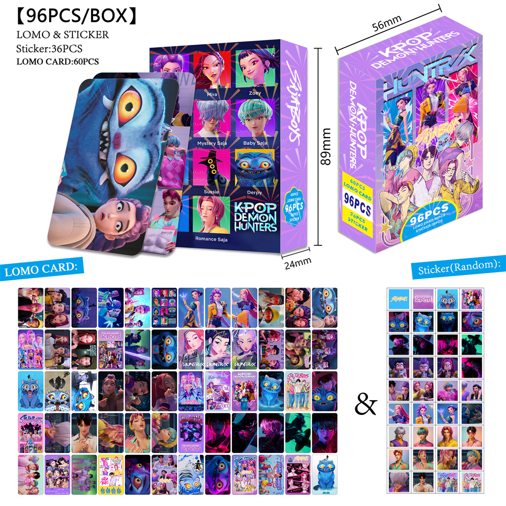 92/96pcs/box K-POP Demon Hunters Laser Lomo Card Photocard 2025 New Lomo card Jinu Rumi Derpy Tiger