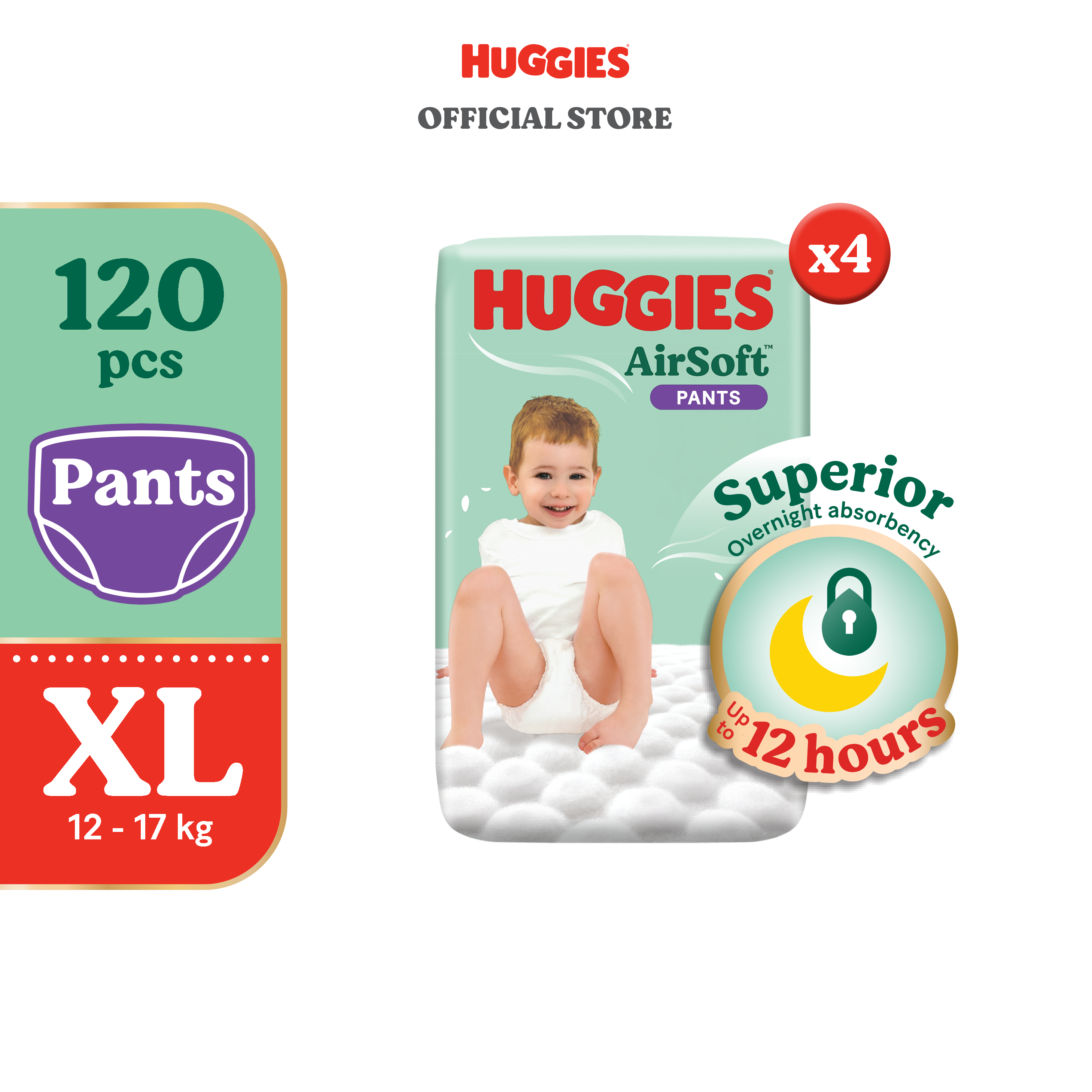 Huggies AirSoft Overnight Pants XL - 120 pcs