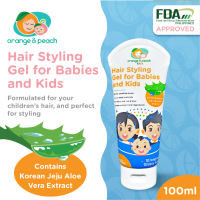 Orange and Peach Super Styling Hair Gel for Kids and Babies 0+ months and up Strong Hold Glossy Finish with Aloe Vera Extract to Nourish and Strengthen Hair and Promote Hair Growth Non Sticky Non Greasy 100ml