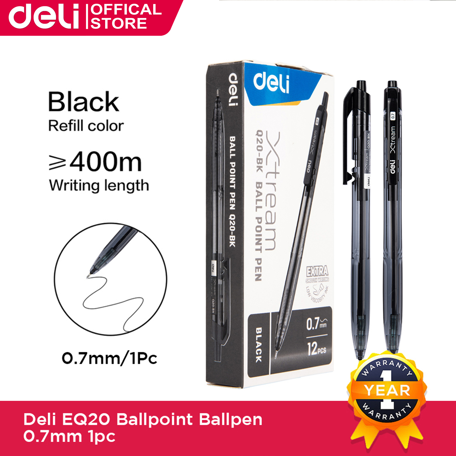 Deli 12Pcs 0.5mm Ballpoint Ballpen Set For School Aesthetic Pen Spinning EQ20-BK/EQ20-BL
