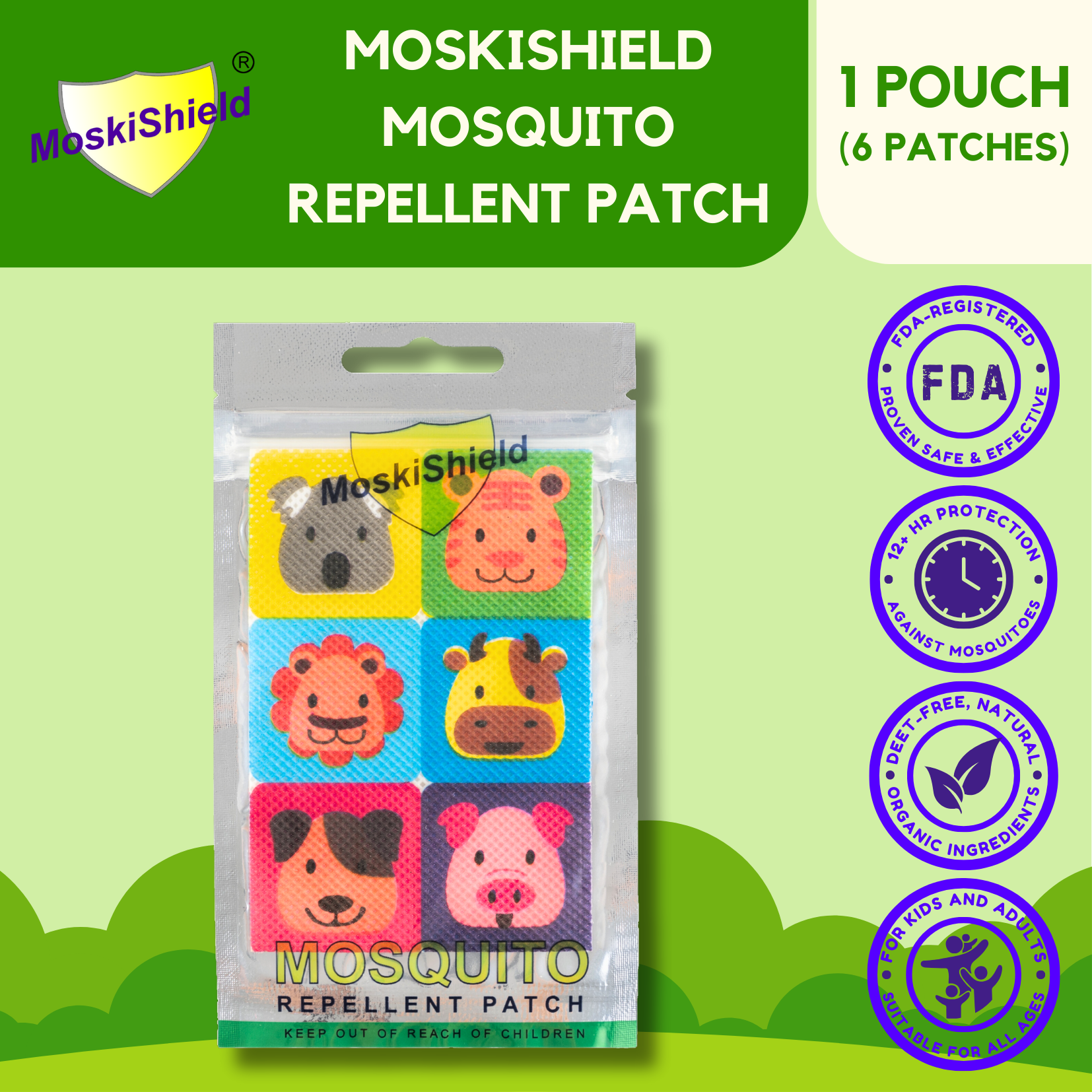 MoskiShield Mosquito Repellent Stick On Patch 6 Patches (1 Pouch)